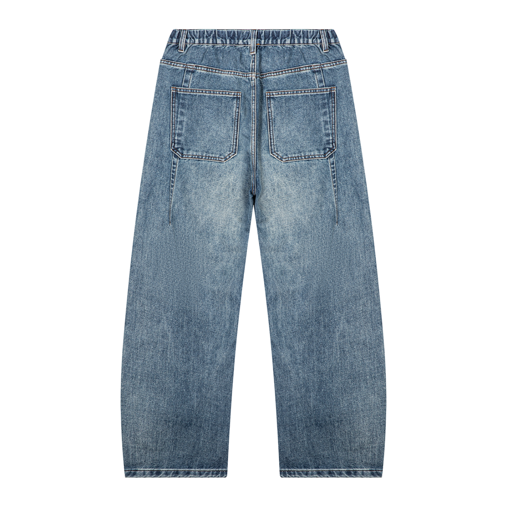 Unisex Vintage Wash Barrel Leg Denim Jeans
