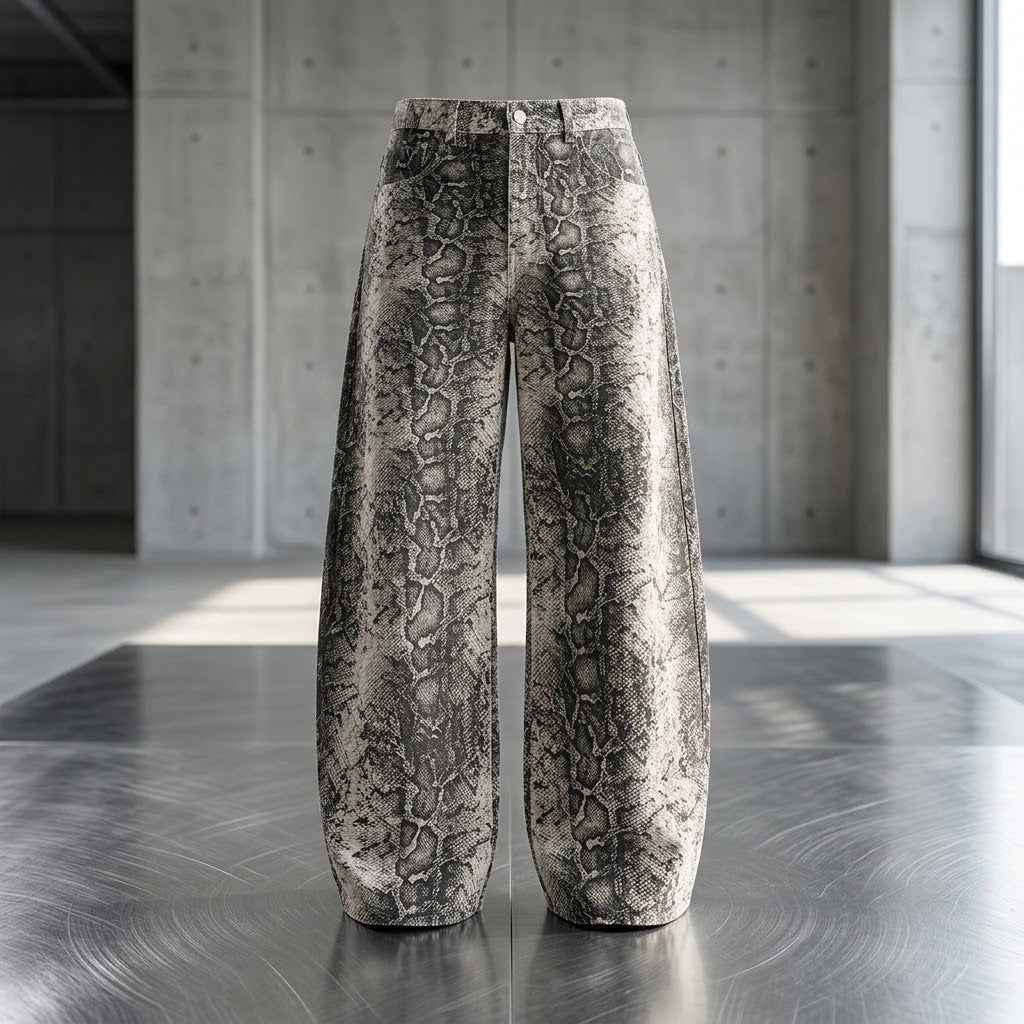 Men's Snake Print Barrel Leg Pants
