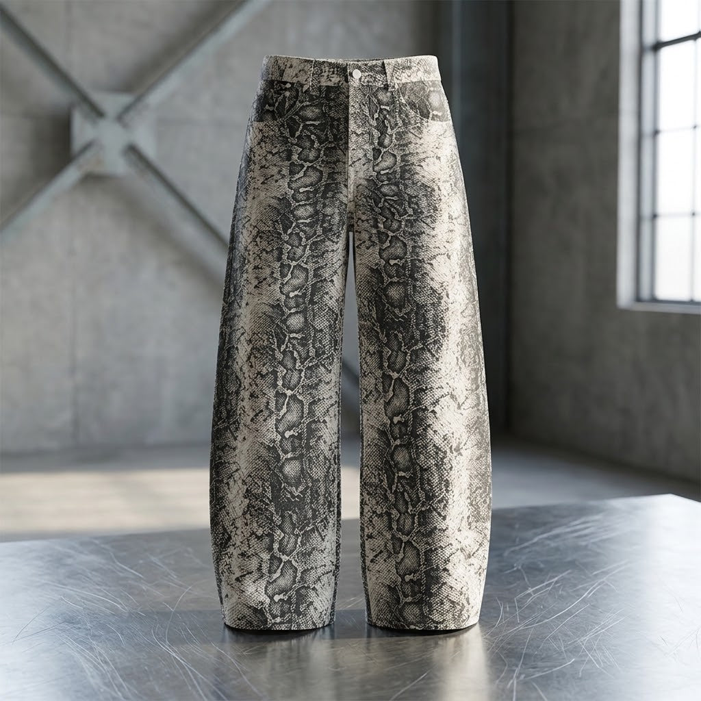 Men's Snake Print Barrel Leg Pants