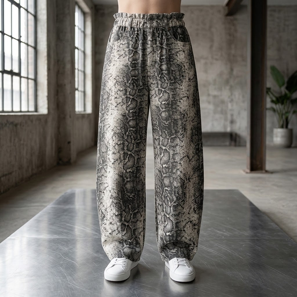 Men's Snake Print Barrel Leg Pants