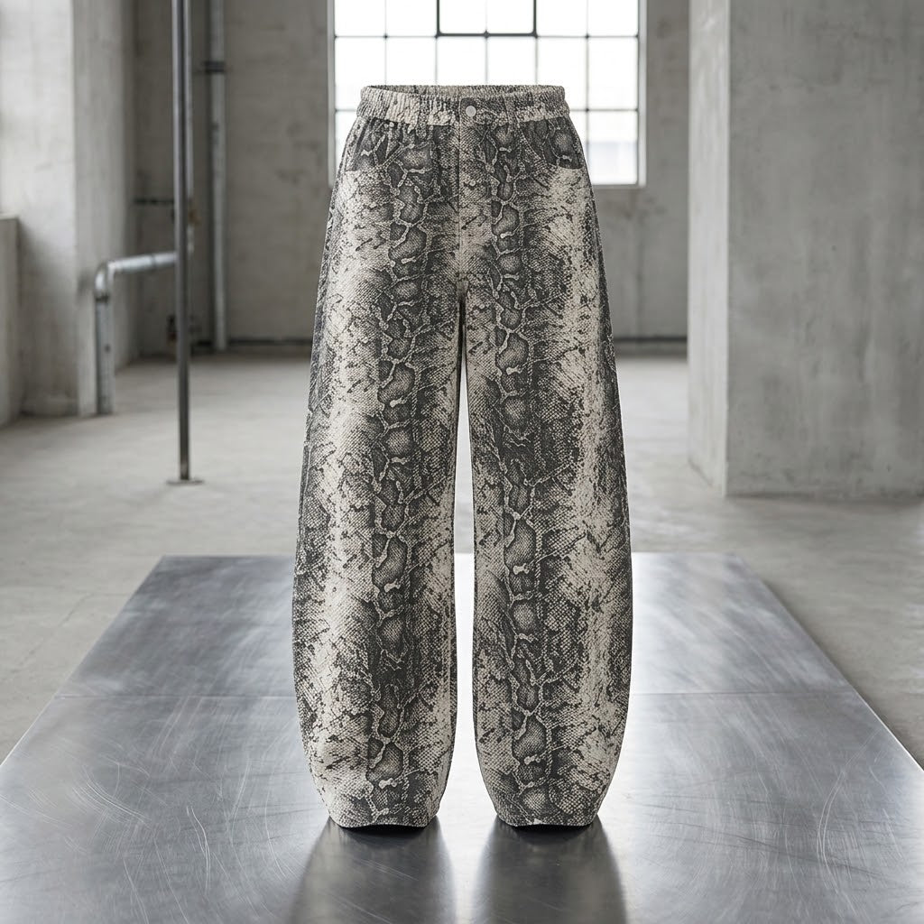 Men's Snake Print Barrel Leg Pants