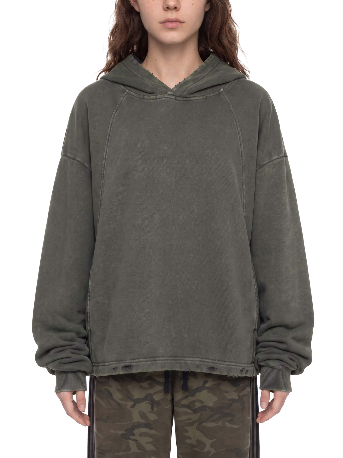 Vintage Washed Frayed-Hem Hoodie